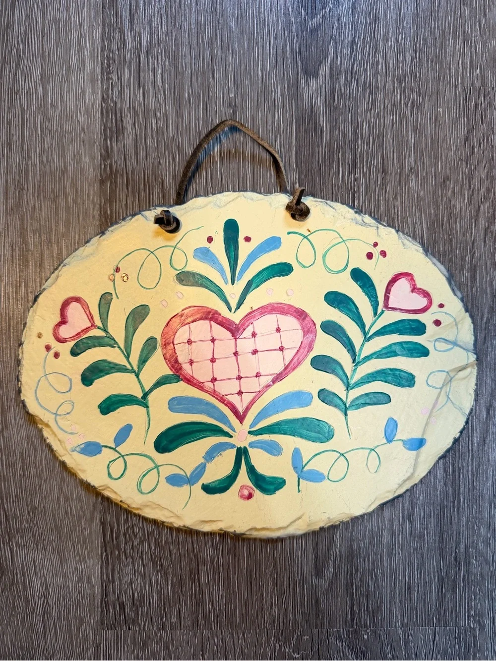 Hand-Painted Yellow Heart Floral Wall Slate
